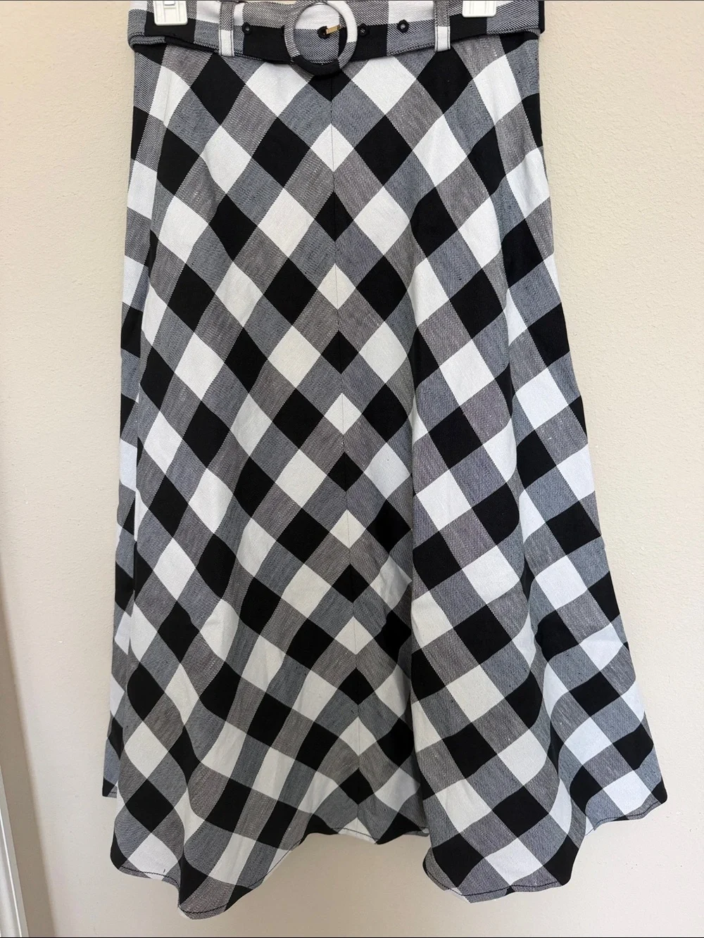 kate spade Black and White Gingham A-Line Skirt with Belt